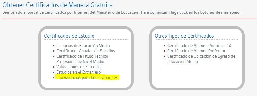 Certificado de estudios para fines laborales
